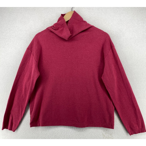 EILEEN FISHER Top S Cotton Jersey Boxy Turtleneck Long Sleeve Basic Pink Red USA - Picture 1 of 11
